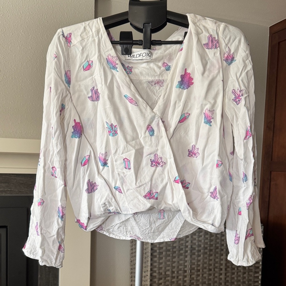 Wildfox White Blouse with Pink and Purple Accents